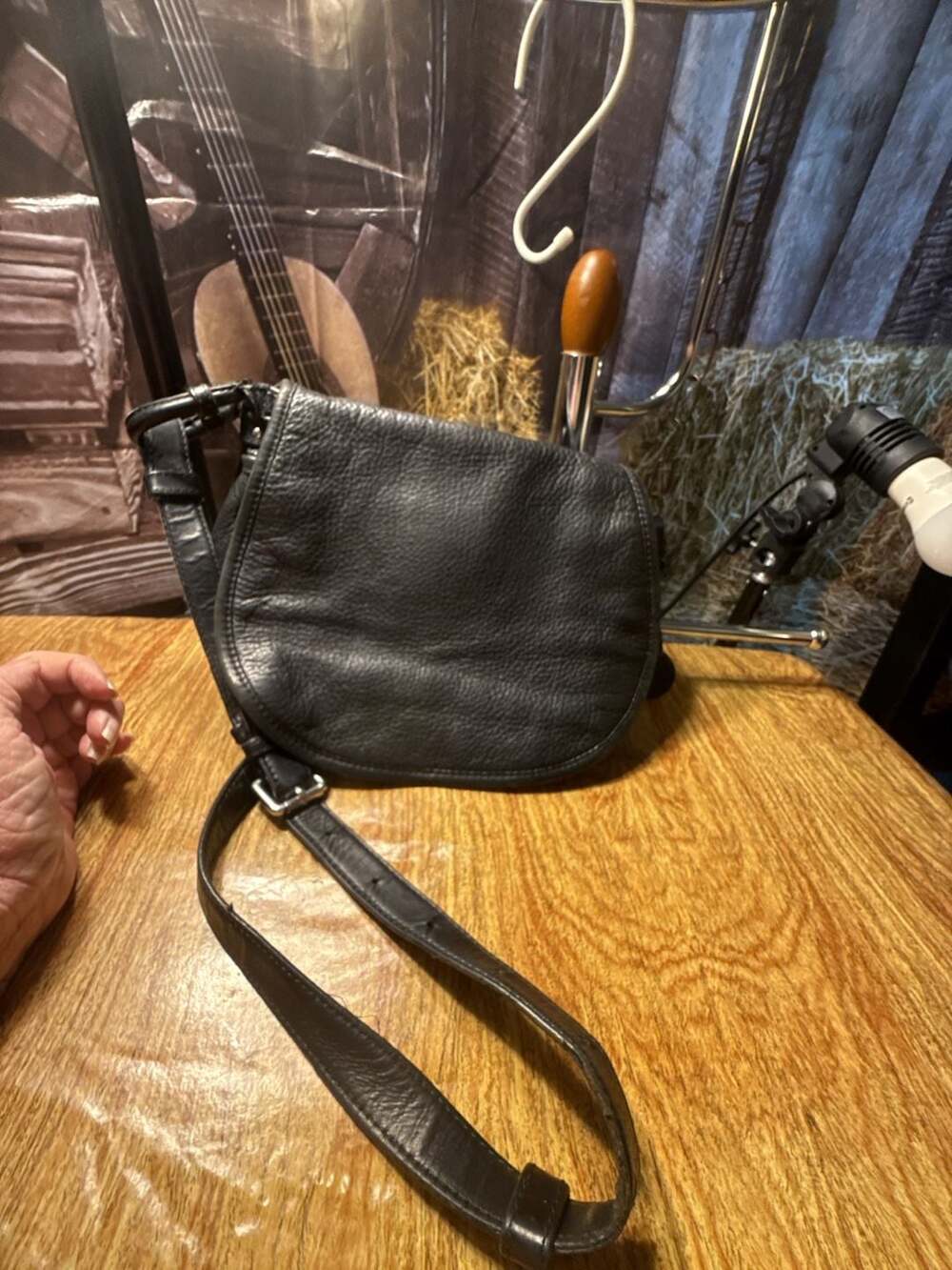 Michael Kors Pebbled Black Leather Flap Saddle Crossbody Bag